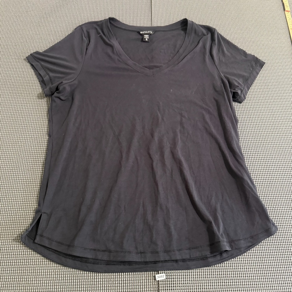 Athleta Womens Black V-Neck Short Sleeve T-Shirt Size XL